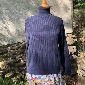 Ralph Lauren Navy Cotton Turtleneck Sweater, Large